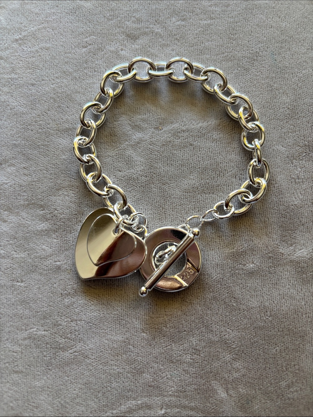 Sterling Silver Heart Toggle Bracelet - Silver